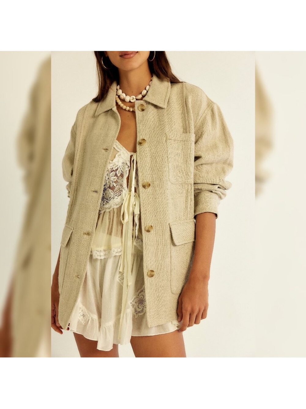 Free People Lucy Linen Chore Coat In Natural S 6 Women's Linen Jacket